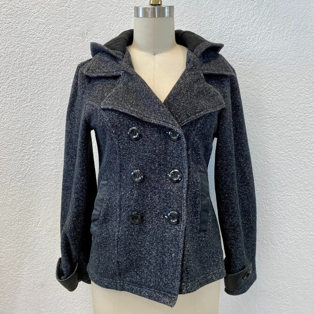 Dark Speckled Pea Coat With Hood